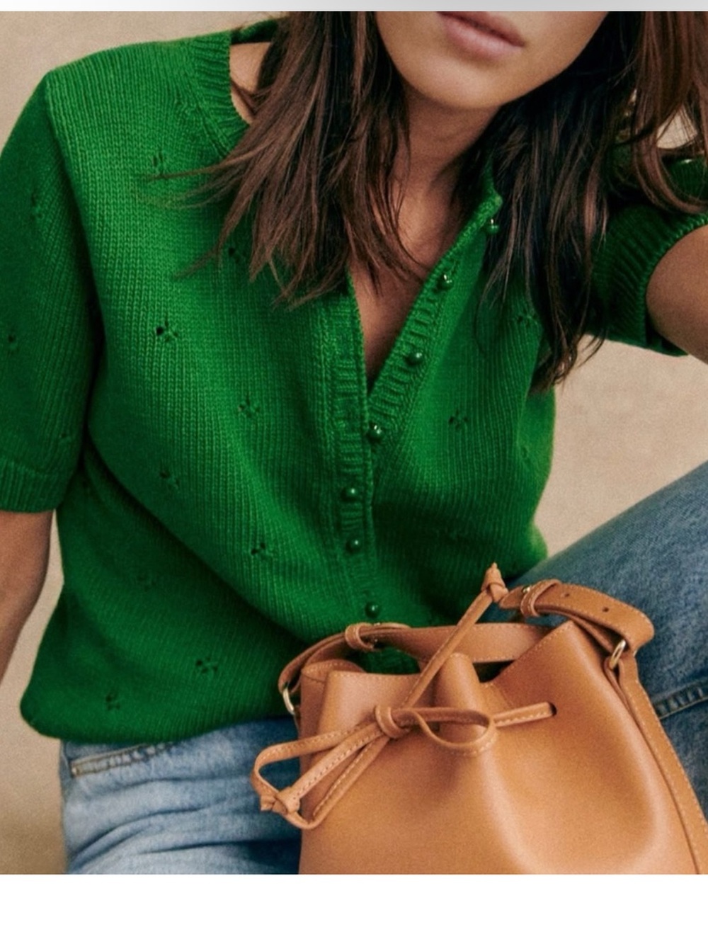 Sezane Green Short Sleeve Kyle Cardigan Green size S